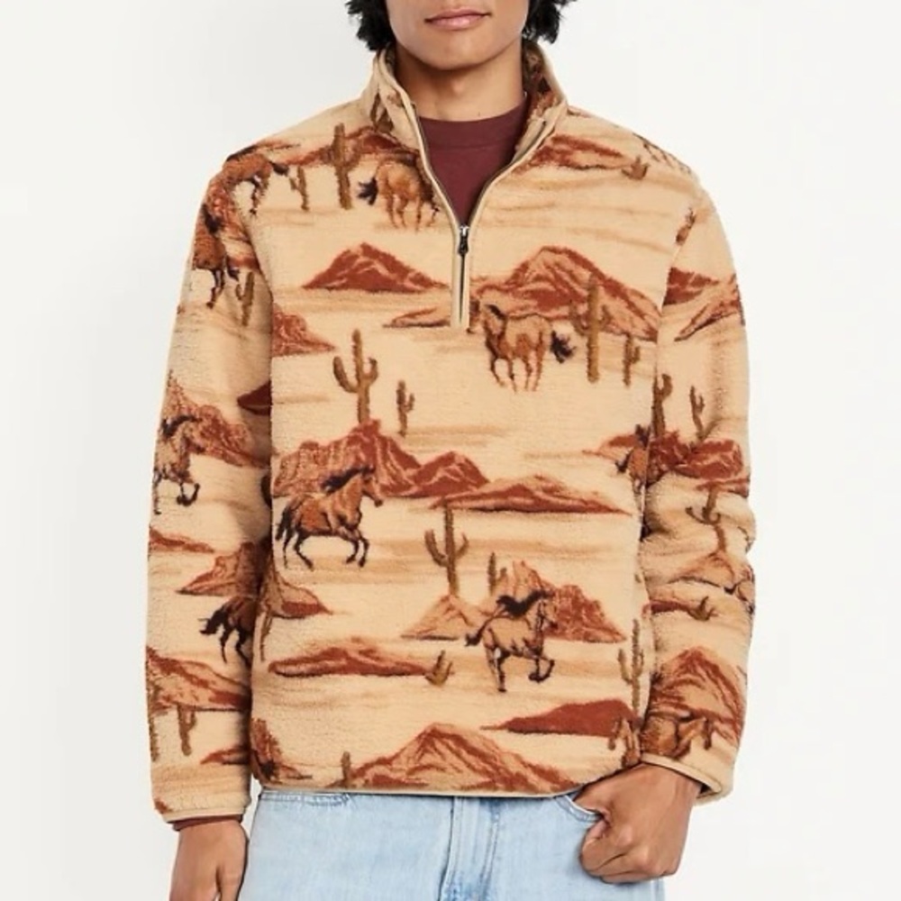Old Navy Printed Sherpa Quarter-Zip Pullover Horse Large